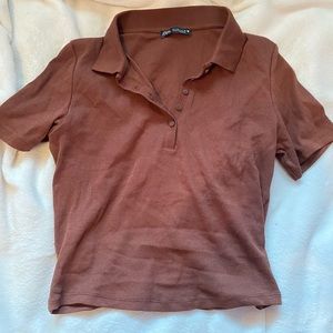brown zara cropped polo